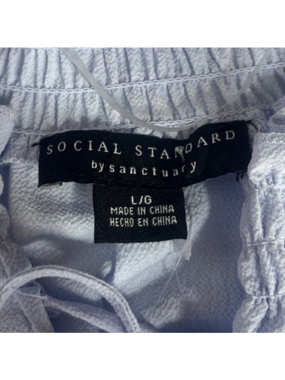 Social Standard By Sanctuary Tallie Peasant Top Large Blue New Smocked Neck Tie‎ - Picture 6 of 10